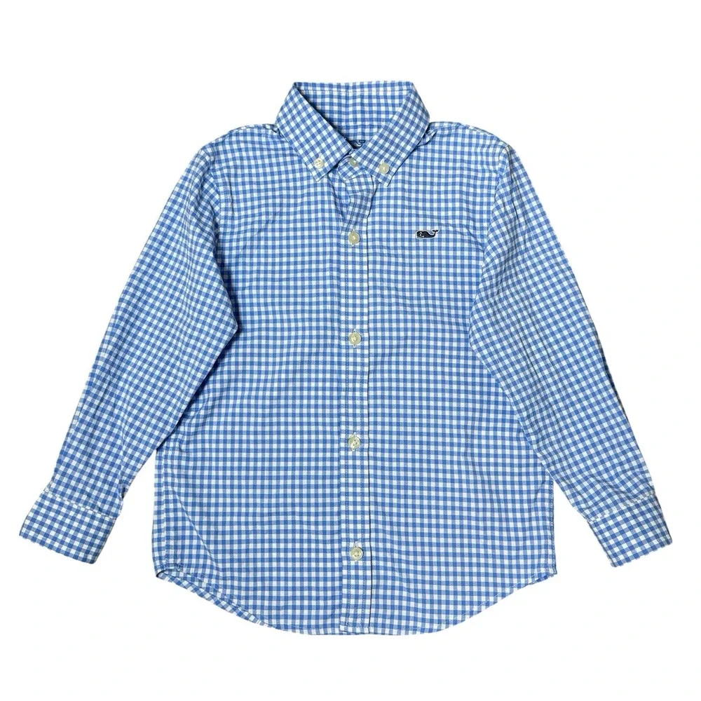 Vineyard Vines On The Go Performance Gingham Shirt Boys 3T Blue White 3W001117